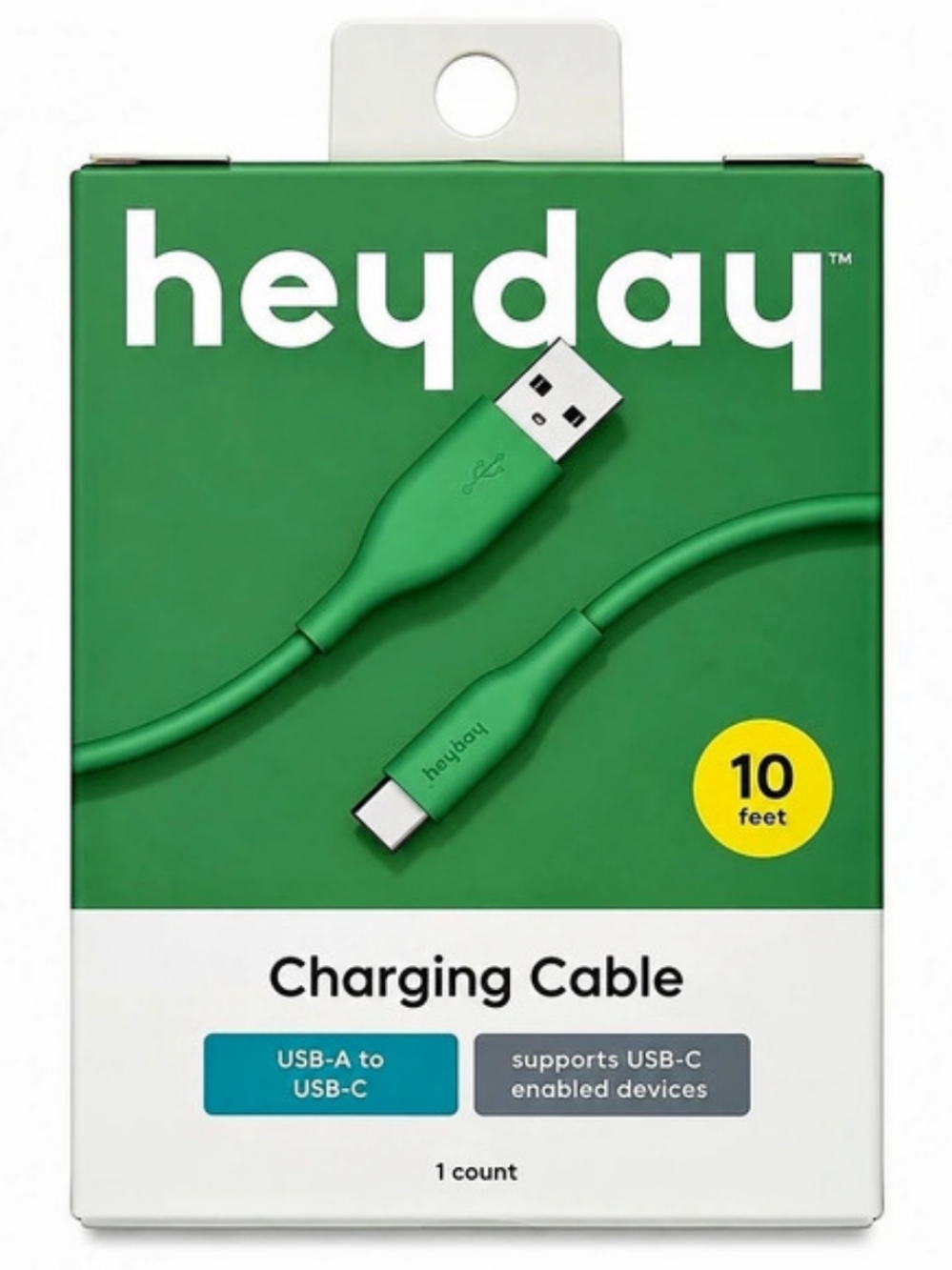 heyday USB-A to USB-C Soft Touch Silicone Charging Cable 10ft